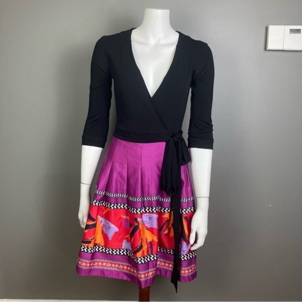 Diane von Furstenberg wrap dress size‎ 2 NEW black purple jewel ballet fit flare